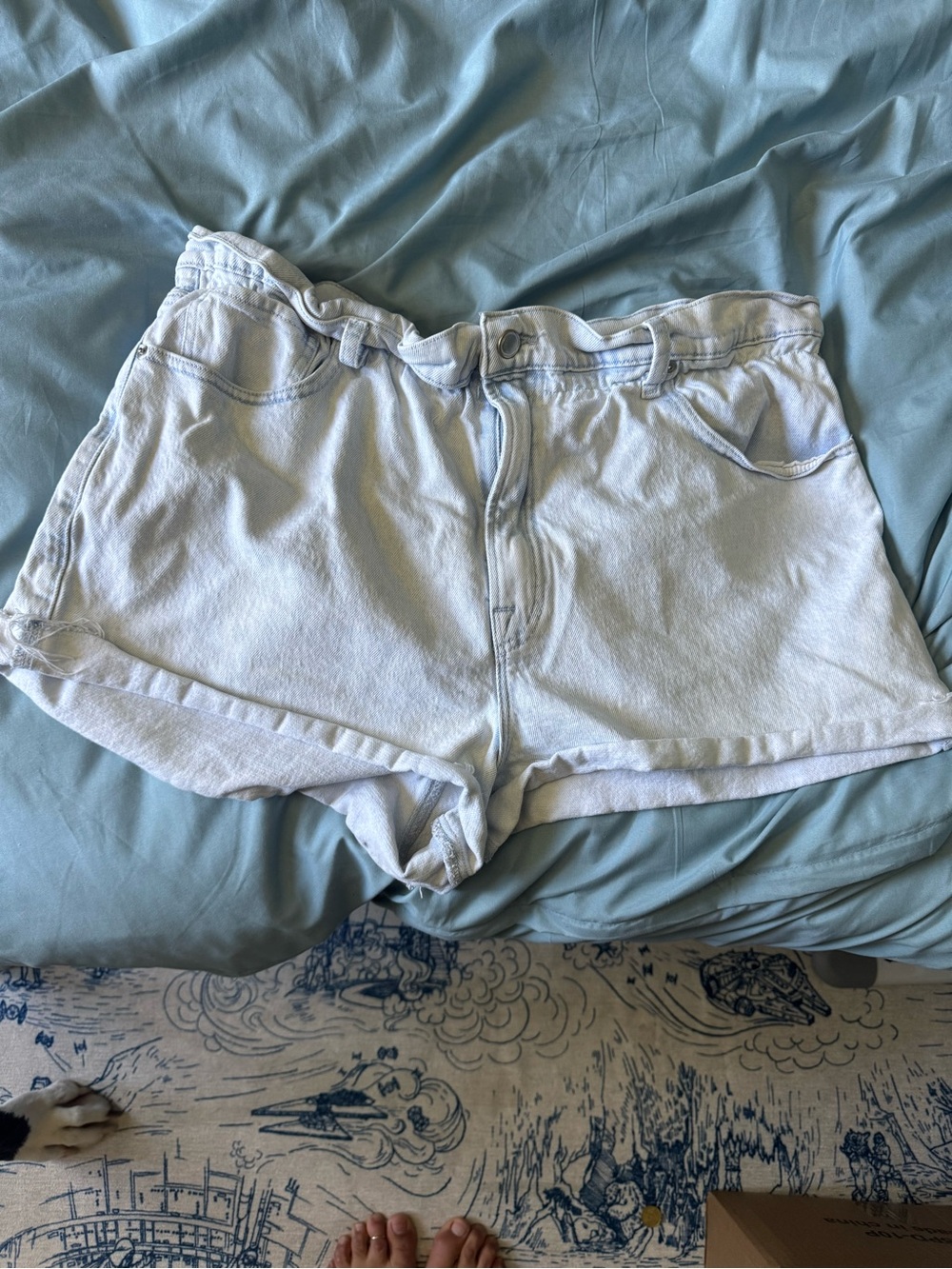 Good American Pale Blue High-Rise Denim Shorts